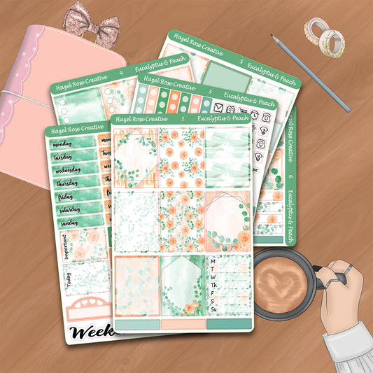 Vertical Weekly Sticker Kit - Eucalyptus & Peach