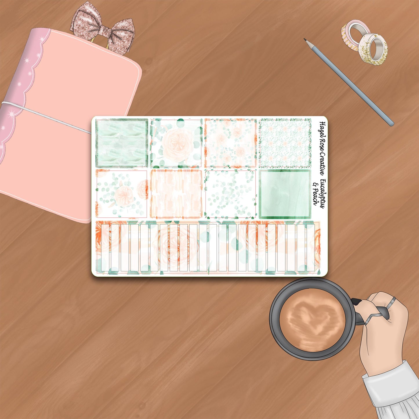 Monthly View Sticker Kit Whistle & Birch Planner- Eucalyptus and Peach