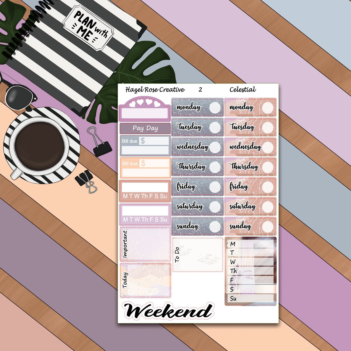 Vertical Weekly Sticker Kit  - Celestial