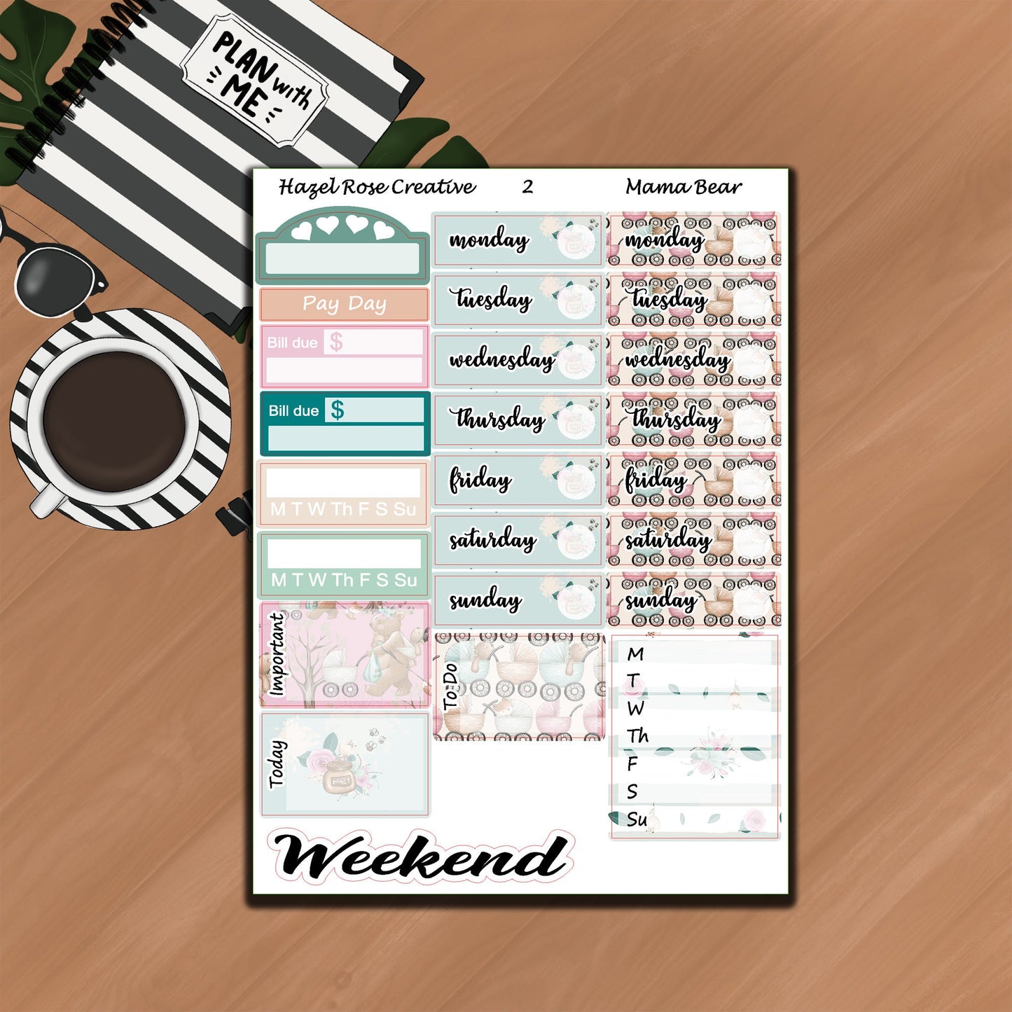 Vertical Weekly Sticker Kit  - Mama Bear