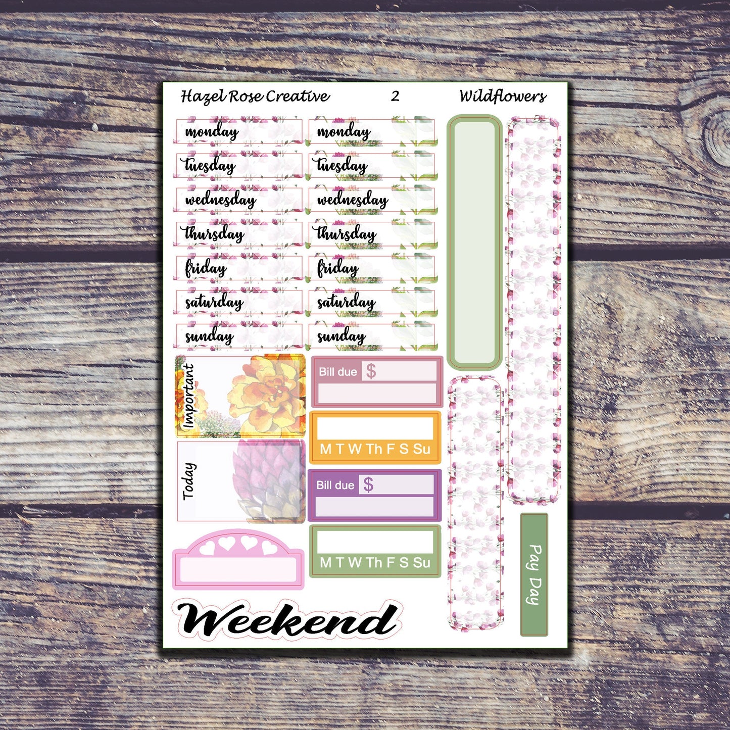 Vertical Weekly Sticker Kit - Wildflowers