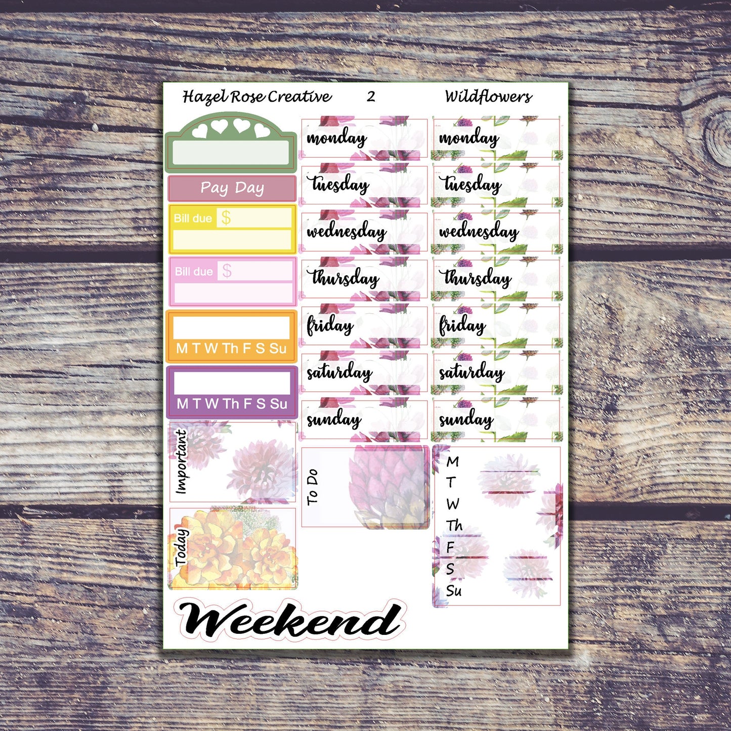 Vertical Weekly Sticker Kit - Wildflowers