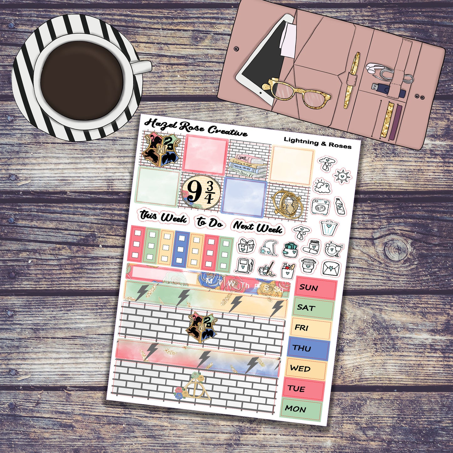 Hobo Weeks Weekly Sticker Kit - Lightning & roses
