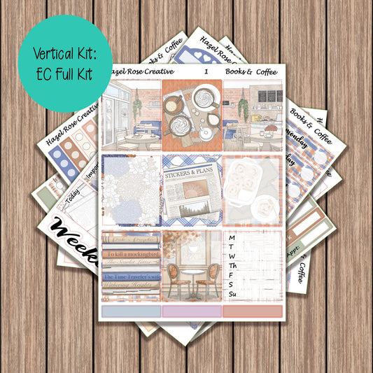 Vertical Weekly Sticker Kit - Books & Coffee