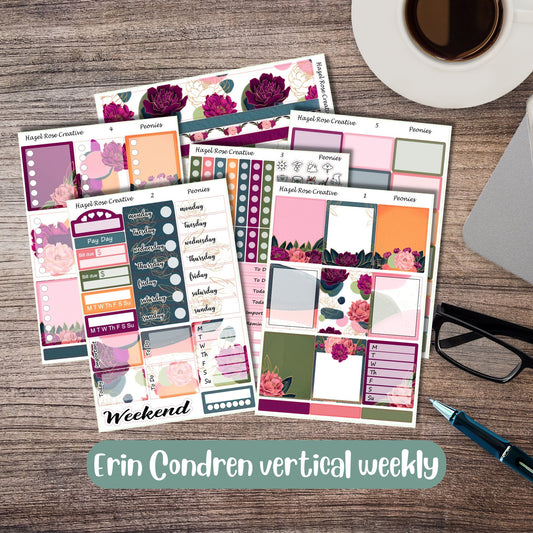 Vertical Weekly Sticker Kit - Peonies